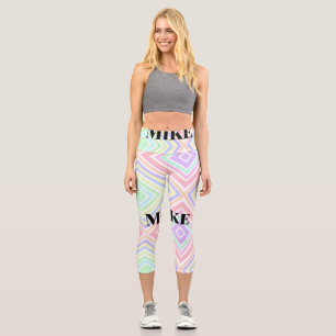 Back to school colourful stripes rainbow add name  capri leggings