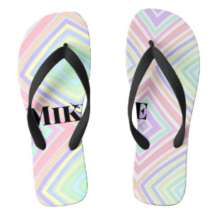Back to school colourful stripes rainbow add name flip flops