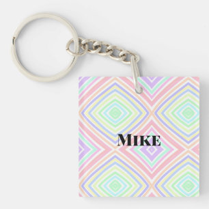 Back to school colourful stripes rainbow add name key ring