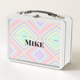 Back to school colourful stripes rainbow add name metal lunch box