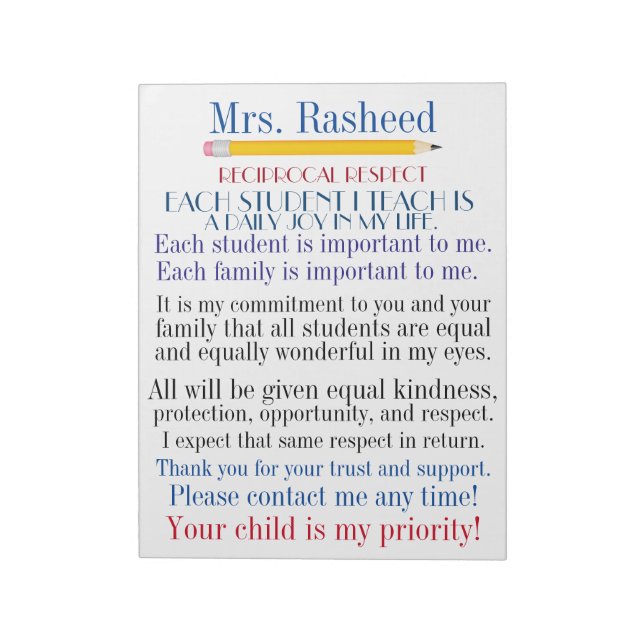 Back to School Commitment to Parents Notepad (Rotated)