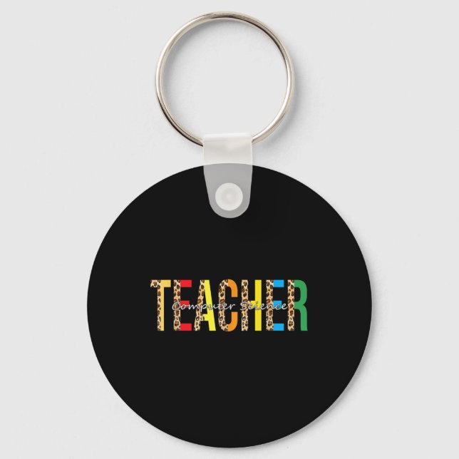 Back To School Computer Science Teacher Leopard Ad Key Ring (Front)