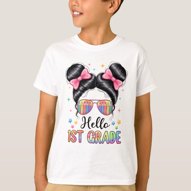 Back To School Coquette Bow Teacher Hello First Gr T-Shirt (Front)