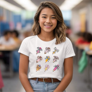 Back to school coquette style bows pencils girls  T-Shirt