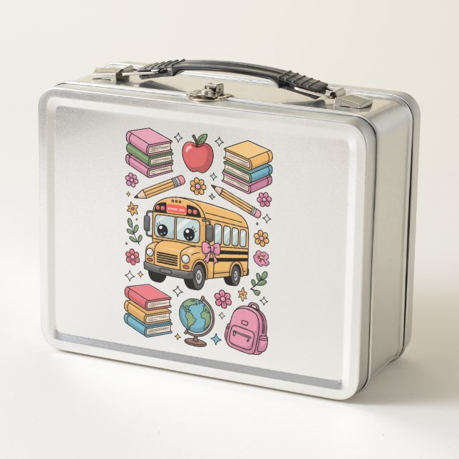 Back to School Coquette Teacher Kindergarten PreK  Metal Lunch Box (Front)
