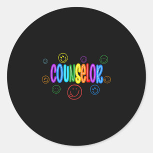 Back to school counsellor rainbow smile faces men classic round sticker
