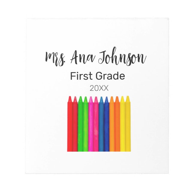 Back to school crayons add name grade class year notepad (Front)