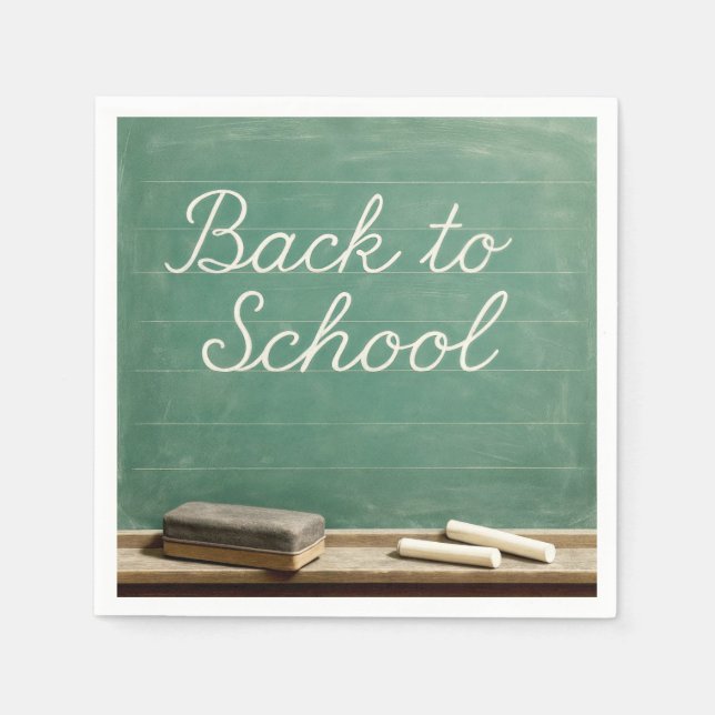 Back To School Cursive Text On Green Chalkboard Napkin (Front)