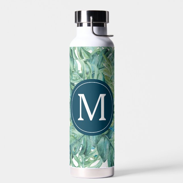 Back To School Custom Tropical Leaves Water Bottle (Left)