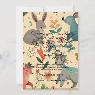back to school cut animal doodle art invitation