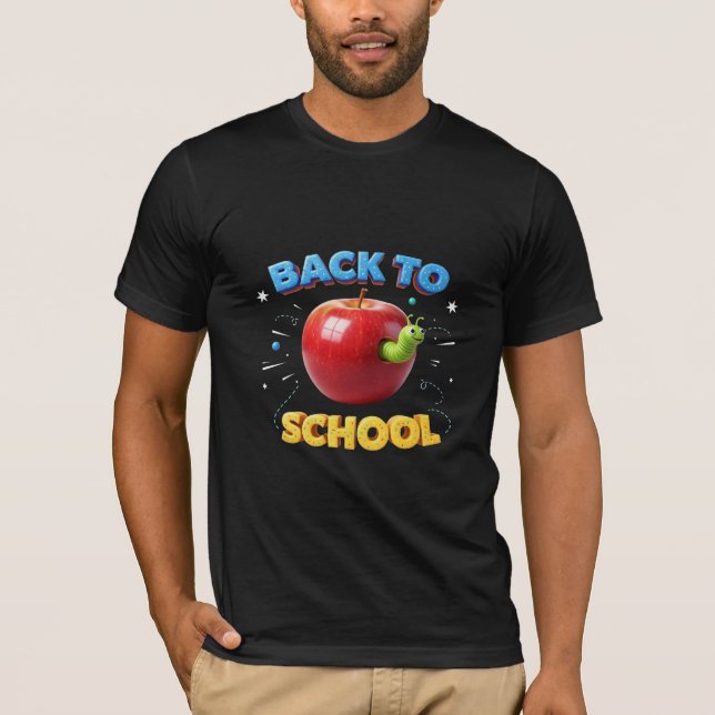 Back to School Cute Apple & Bookworm 3D Design T-Shirt (Front)