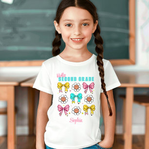 Back To School Cute Bow Pencil Coquette Retro Name T-Shirt