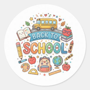 Back to school. Cute. Colourful. Classic Round Sticker