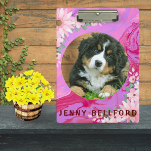 Back To School Cute Dog Pink Floral Watercolor  Clipboard