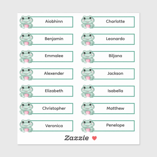 Back to School - Cute Frogs Multiple Name Stickers (Sheet)