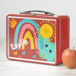 Back to School Cute Happy Sunny Rainbow cloud Metal Lunch Box
