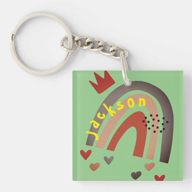 Back to School Cute Kids Boho Cloud & Rainbows Key Ring (Front)