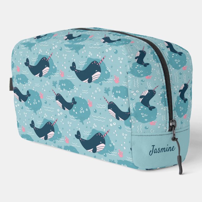 Back To School - Cute Narwhal Personalised Dopp Kit (Right Corner)