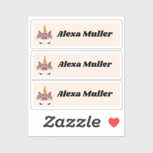Back to School Cute Purple Unicorn Name Stickers