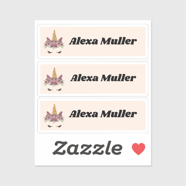 Back to School Cute Purple Unicorn Name Stickers (Sheet)