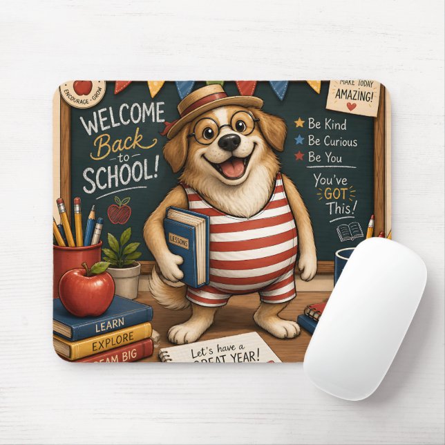 Back to School Dog PNG, Cute Teacher Dog design Mouse Mat (With Mouse)
