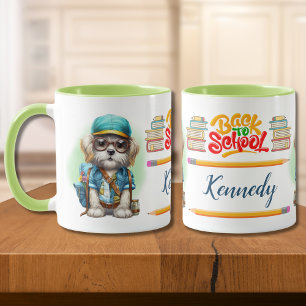 Back To School Dog Wearing Backpack Personalised Mug