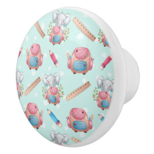 Back to School Elephant Pattern Ceramic Knob
