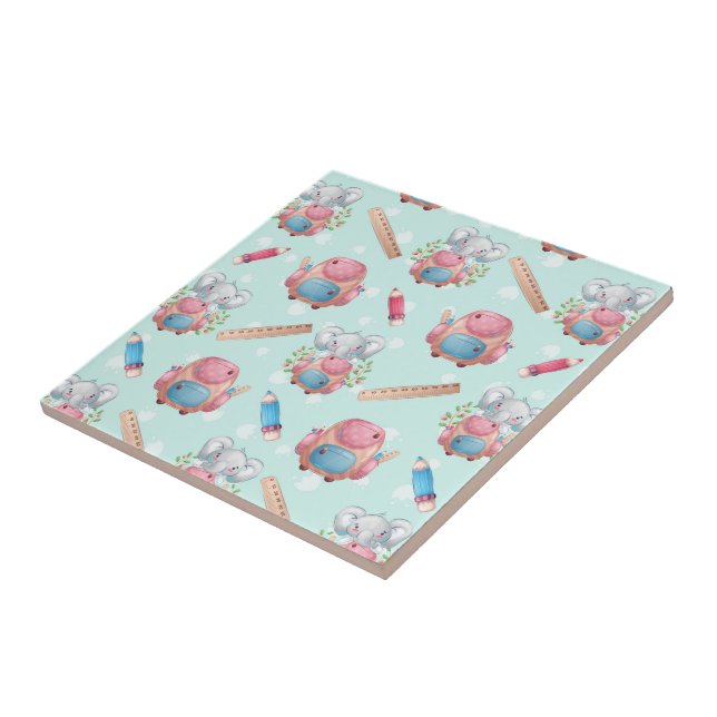 Back to School Elephant Pattern Tile (Side)
