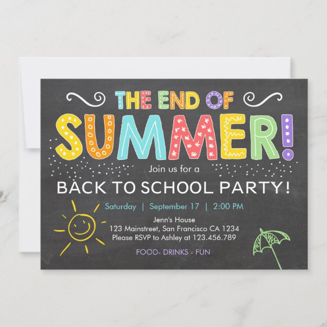 Back to school end of summer Party Invitation (Front)