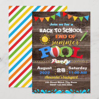 Back to School End of Summer Pool Party Invitation