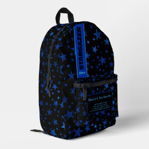 Back To School Faux Blue Glitter Starry Night Printed Backpack