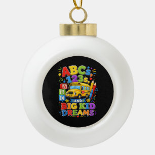 Back to School First Day Big Kid Dreams School Bus Ceramic Ball Christmas Ornament