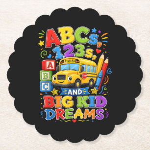 Back to School First Day Big Kid Dreams School Bus Paper Coaster