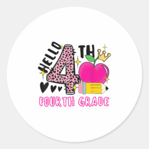 Back To School First Day Hello 4th Grade Leopard F Classic Round Sticker