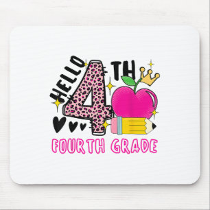 Back To School First Day Hello 4th Grade Leopard F Mouse Mat