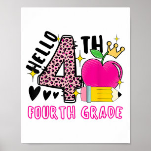 Back To School First Day Hello 4th Grade Leopard F Poster