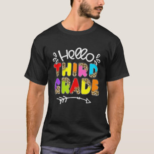 Back To School First Day Hello Third Grade Leopard T-Shirt