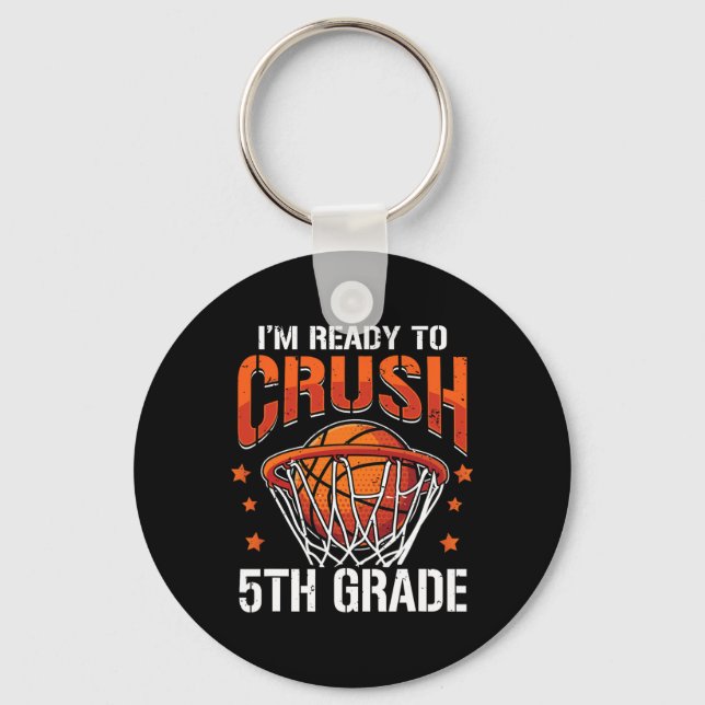 Back To School First Day Of 5th Grade Basketball B Key Ring (Front)
