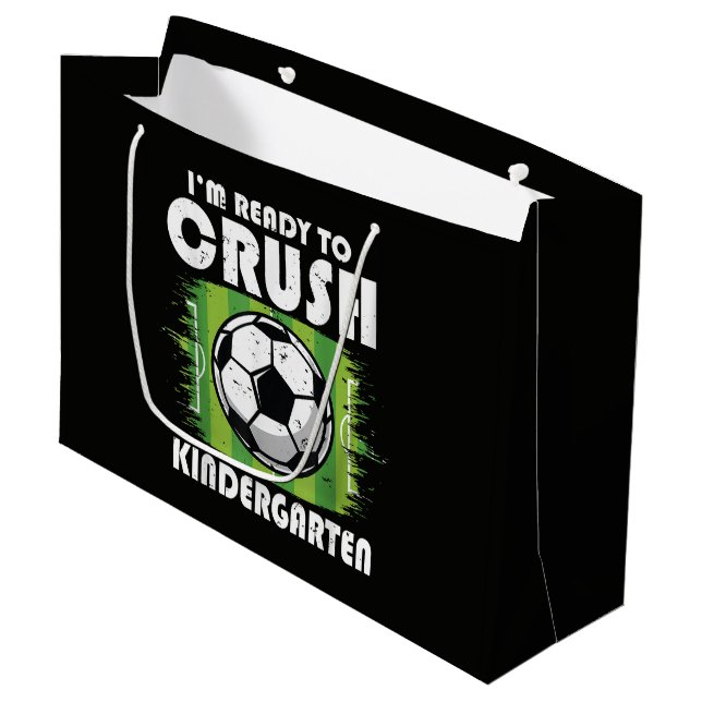Back to School First Day of Kindergarten Soccer Large Gift Bag (Front Angled)
