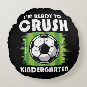 Back to School First Day of Kindergarten Soccer Round Cushion