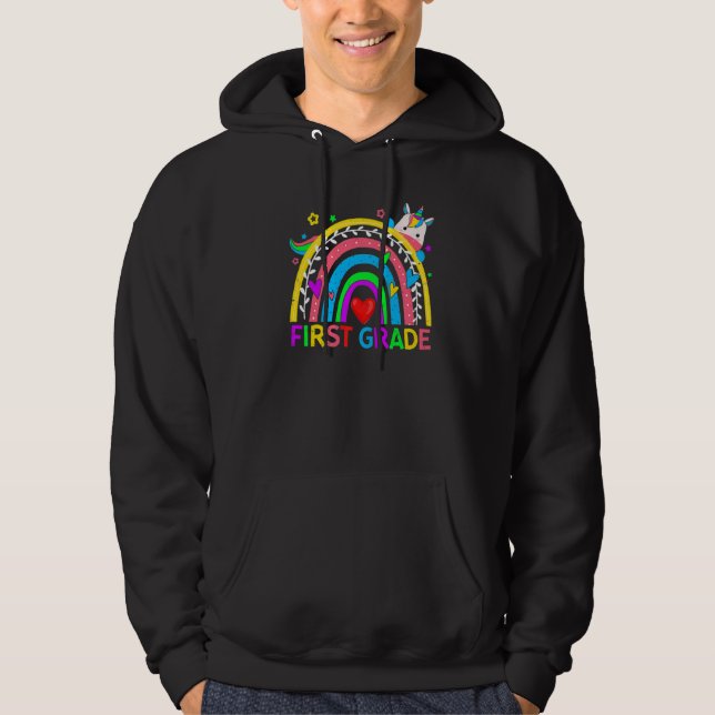 Back To School First Grade 1st Grade Rainbow Unico Hoodie (Front)