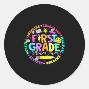 Back to school first grade dream team teacher kids classic round sticker