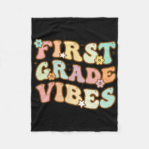 Back To School First Grade Vibes Retro Teacher Wom Fleece Blanket