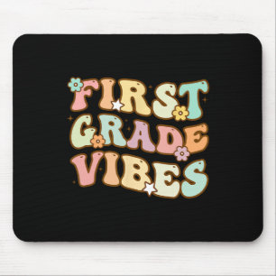 Back To School First Grade Vibes Retro Teacher Wom Mouse Mat