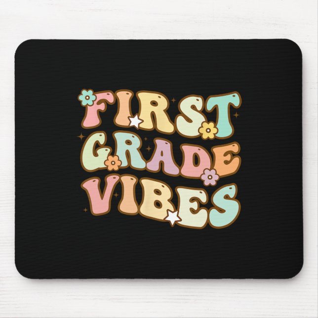Back To School First Grade Vibes Retro Teacher Wom Mouse Mat (Front)