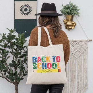 Back to School Floral Custom Tote Bag for Teachers