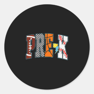 Back to school football baseball basketball pre-k classic round sticker