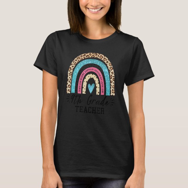 Back To School For 9th Grade Teacher Boho Leopard  T-Shirt (Front)