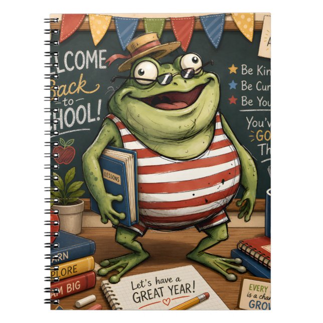 Back to School Frog PNG, Teacher Classroom Decor,  Notebook (Front)