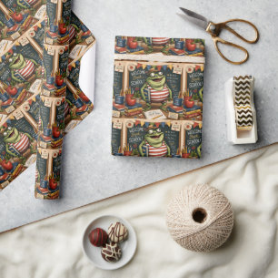 Back to School Frog PNG, Teacher Classroom Decor, Wrapping Paper
